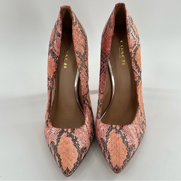Coach heels 5.5 35.5 pink snakeskin embossed leather python stilettos barbiecore - Picture 2 of 12